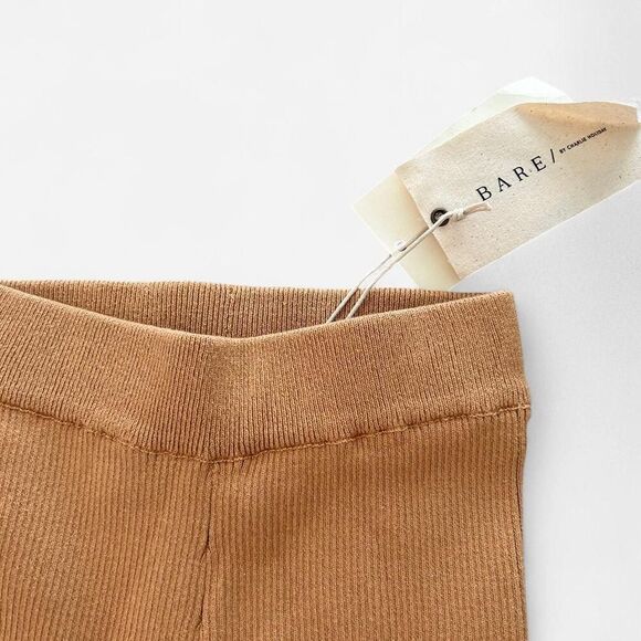 NEW Bare Charlie Holiday Caramel Tan organic cotton ribbed knit Bike Shorts S - Picture 3 of 8